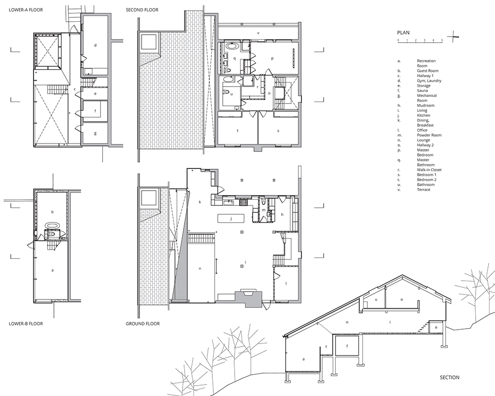Architectural plans and sections of the building