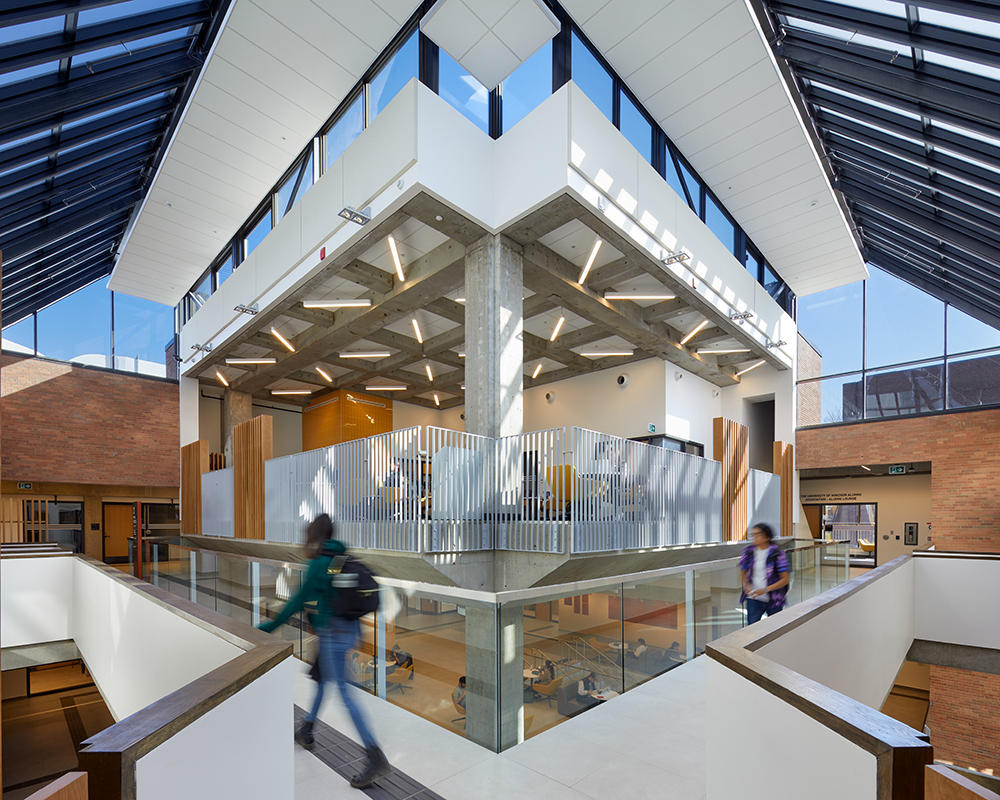 An open walkway with large skylights