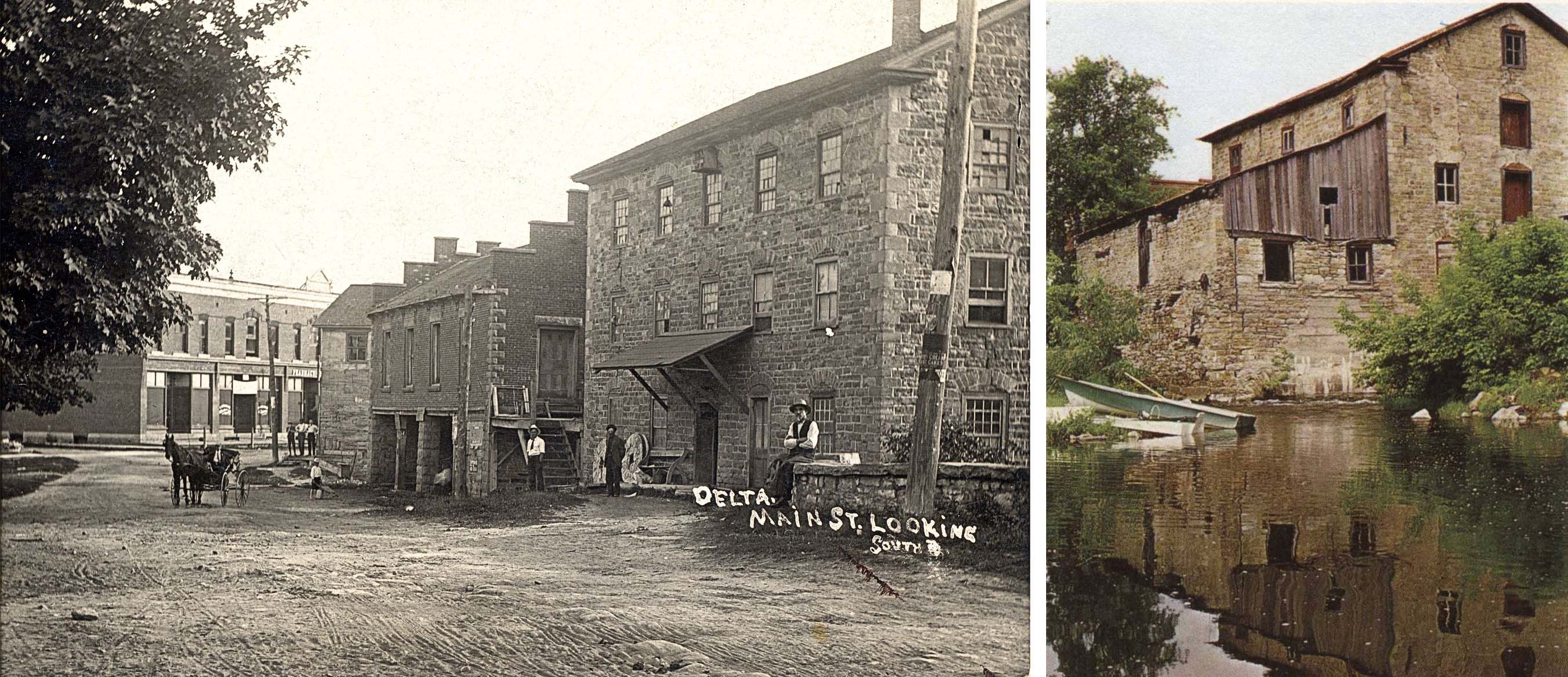 The mill in time. Pictured is historic Delta (left) and the Old Stone Mill in 1970 before its restoration between 1999-2004 (right). Photos courtesy of the Delta Mill Society.