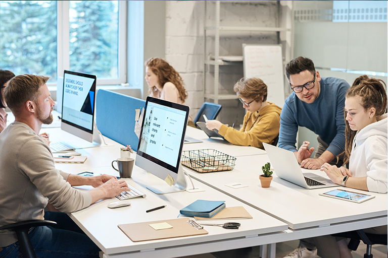 people working in an office