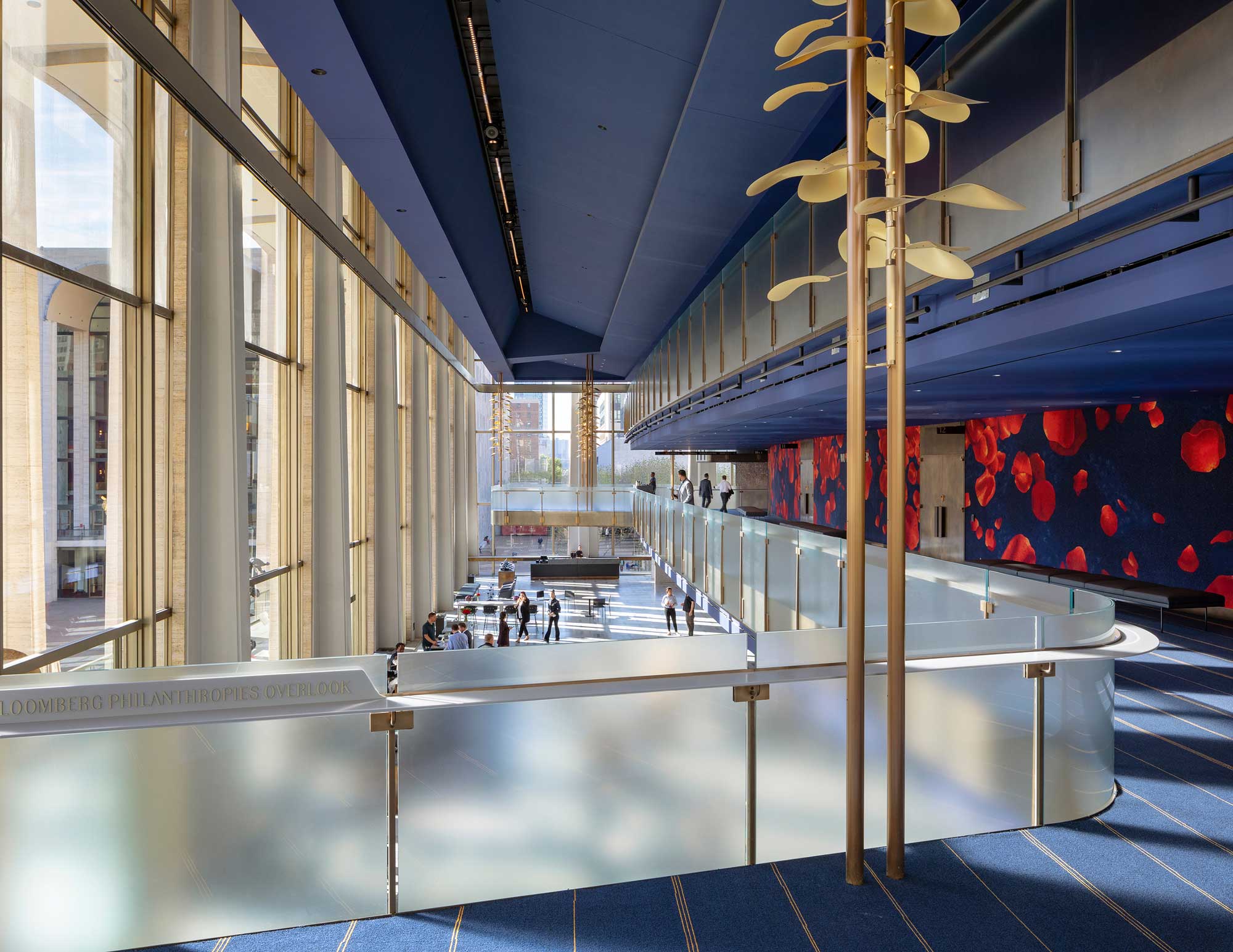 Interior of David Geffen Hall lobby from upper level