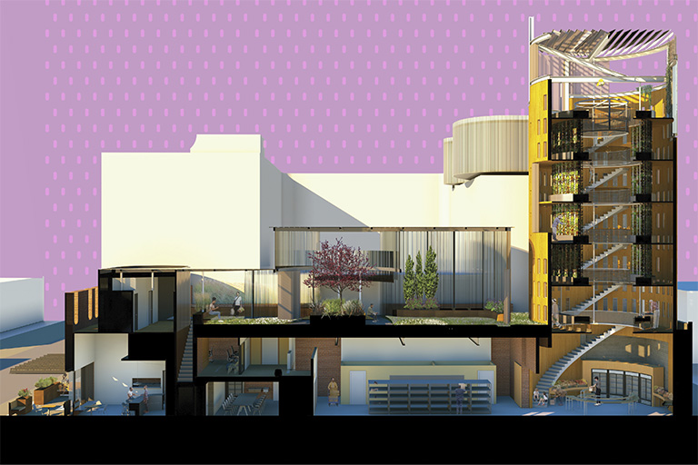 A rendered architectural section of the Parkdale Commons proposal