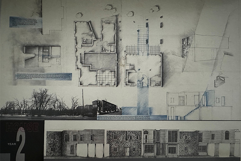 A series of hand drawn plans and elevations