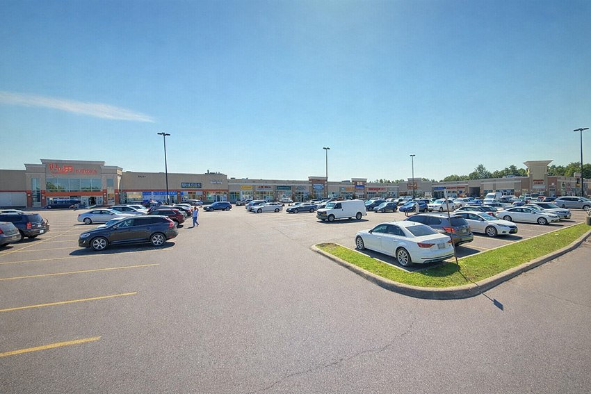 A commerical complex and parking lot