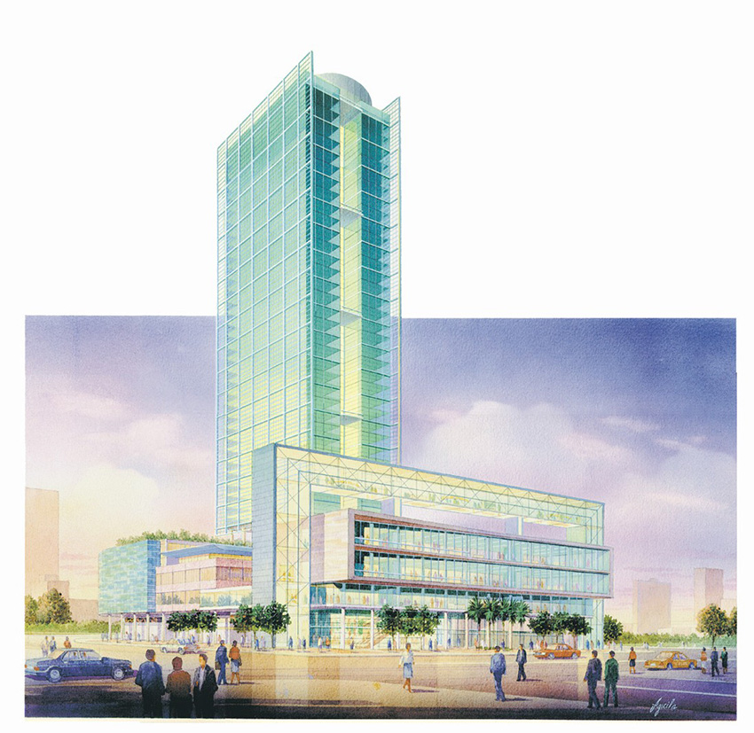 A colourful artwork of a tower